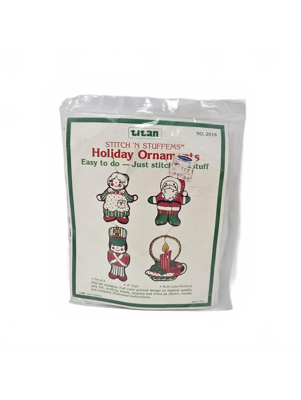 Vintage 1980 Titan Stitch N Stuffems Felt Christmas Ornament Kit No. 2016